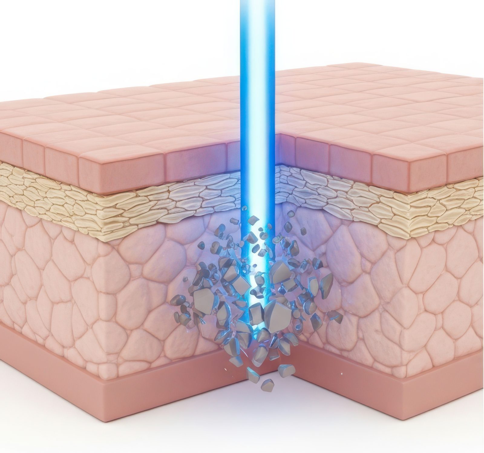 Grafik: Ein herkömmlicher Laser zerlegt die Farbpigmente in der Haut in grobe Bruchstücke